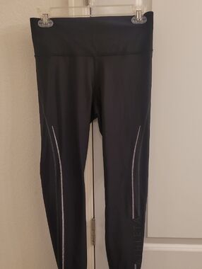 Athleta Black High-Waist Interval Leggings With Stripe Accents